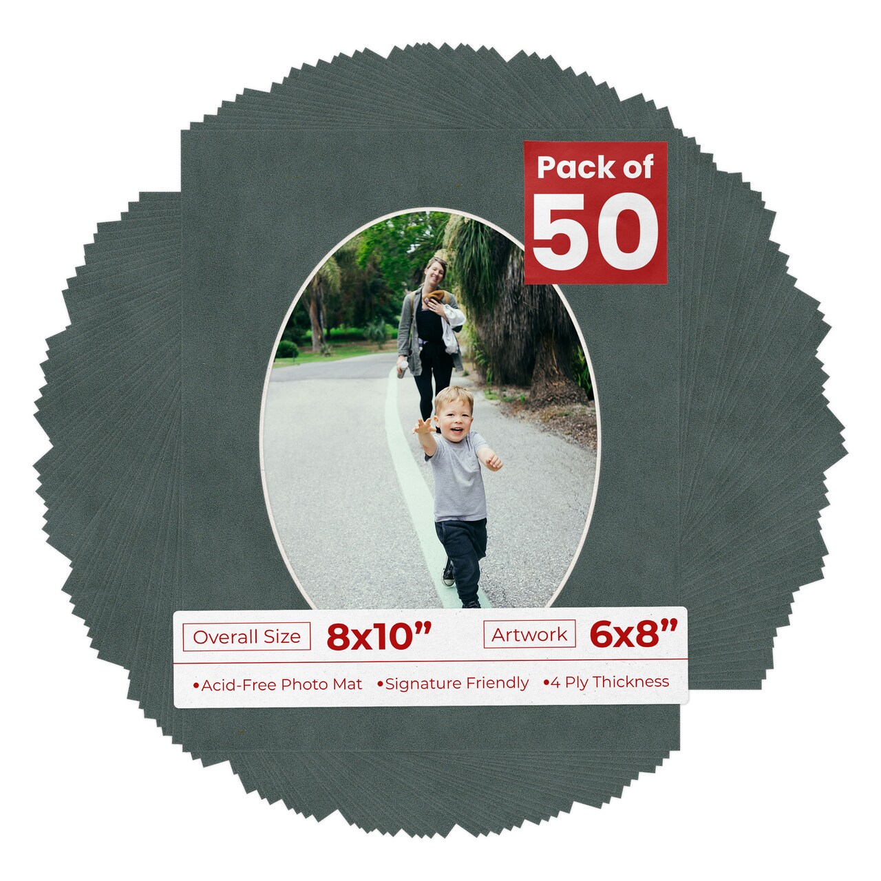 Dark Grey Suede Mat Board for 8x10 Frames - Oval Opening for 6x8 Photos